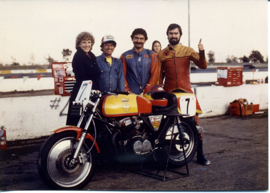 HyperCycle’s Carry Andrew and Wendell Phillips (future owner/operator of Lockhart-Phillips) teamed up to win a 4-Hour endurance race at Sears Point International Raceway in ’77 on a Honda SOHC CB750-powered, custom-framed “Japuto” race bike.